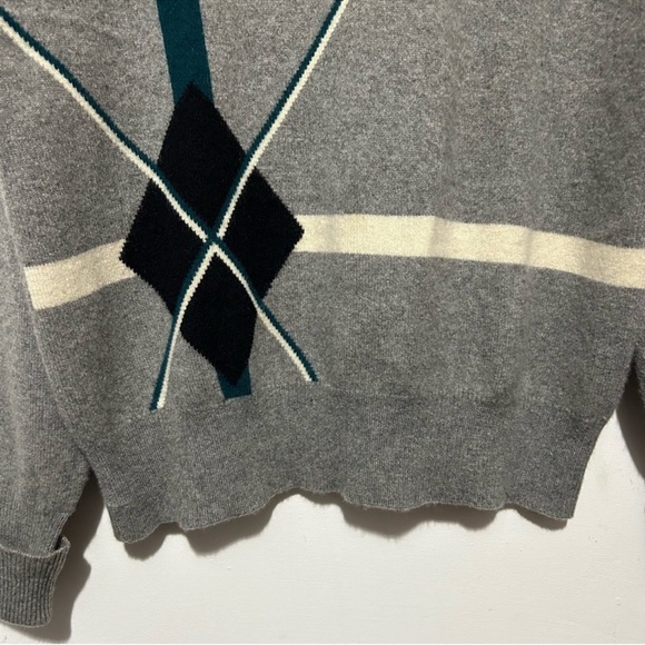 Vintage 80s Cashmere 100% Argyle V-Neck Academia Preppy Golf Vibes Grey M - Picture 4 of 16